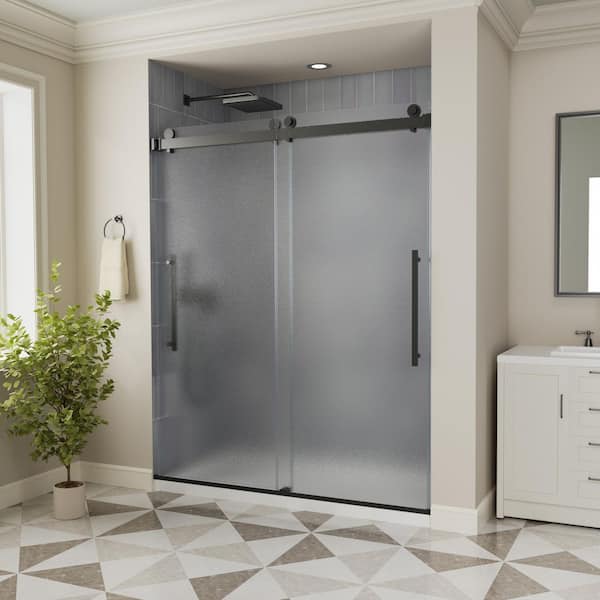 44 in. - 48 in. W x 74 in. H Sliding Frameless Shower Door in Matte Black with Frosted Glass