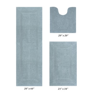 Lux Collection Blue 20 in. x 20 in., 21 in. x 34 in., 20 in. x 60 in. 100% Cotton 3-Piece Bath Rug Set