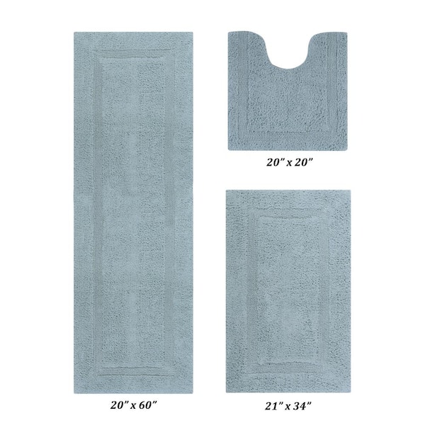 Better Trends Lux Collection Blue 20 in. x 20 in., 21 in. x 34 in., 20 in. x 60 in. 100% Cotton 3-Piece Bath Rug Set