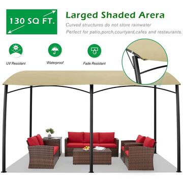 10 ft. x 13 ft. Beige Outdoor Sun Shade Awning Patio Cover with Steel Stand