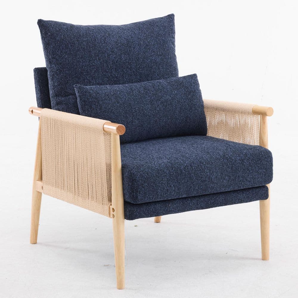 Blue Chenille Arm Chair with Pillow