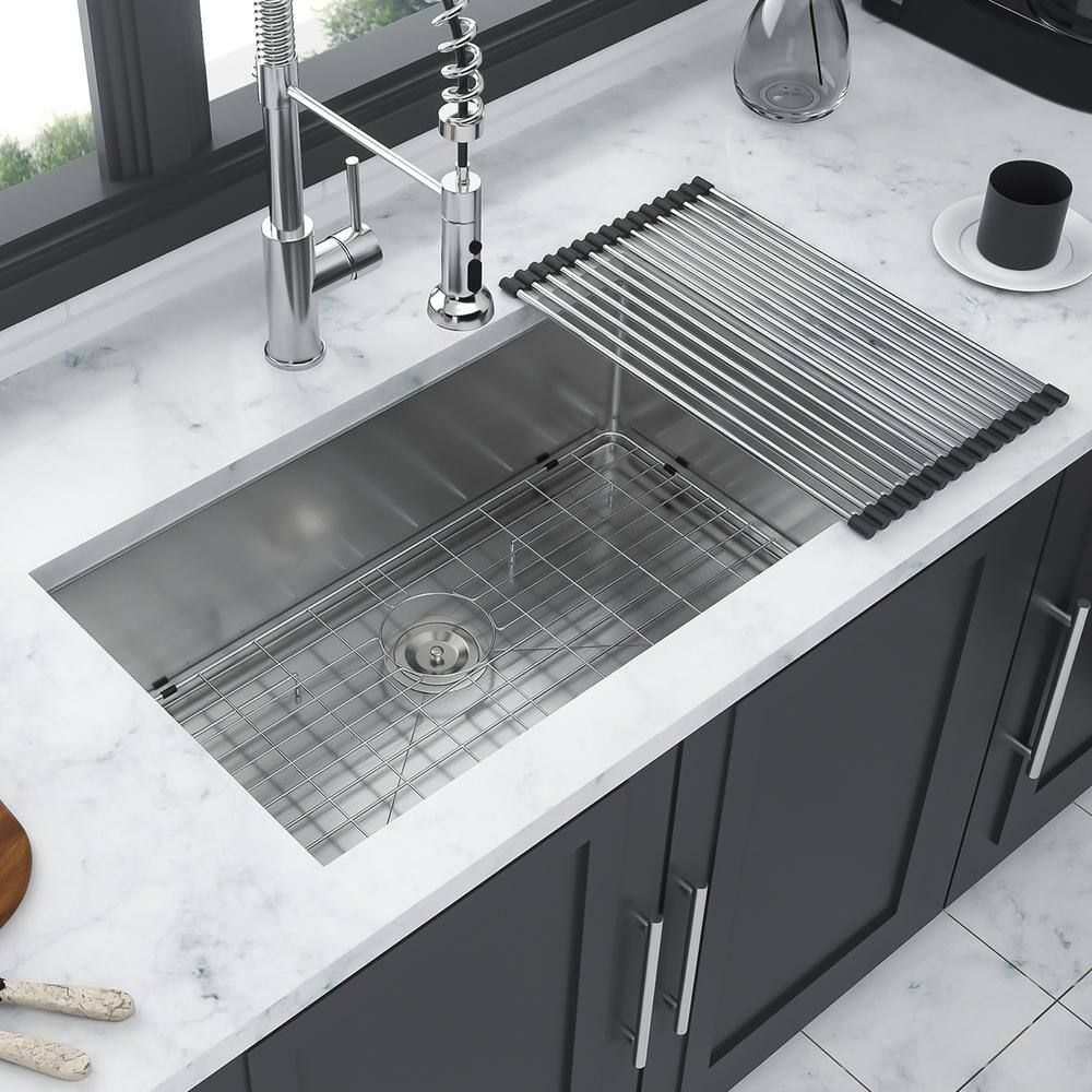 33 in. Undermount Single Bowl 16-Gauge Brushed Nickel Stainless Steel Kitchen Sink with Bottom Grids price history on PriceWatchPro