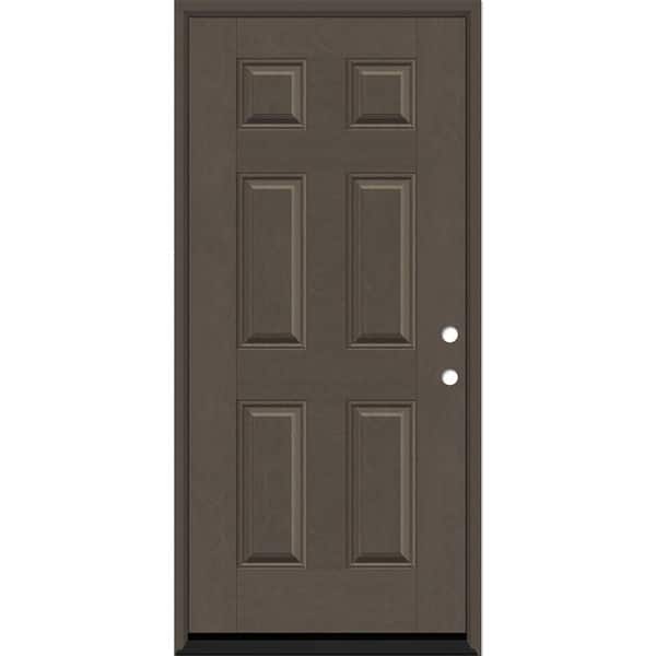 Steves & Sons Regency 36 in. x 80 in. 6 Panel LHIS Ashwood Stain Mahogany Fiberglass Prehung Front Door with 4-9/16 Jamb