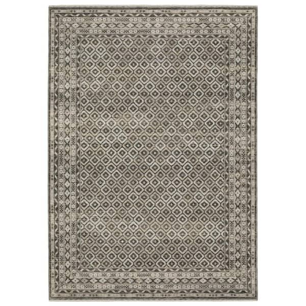 AVERLEY HOME Channing Gray/Beige 2 ft. x 8 ft. Faded Geometric Border Polyester Fringe Edge Indoor Runner Area Rug