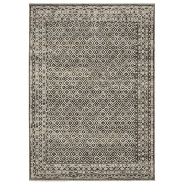 AVERLEY HOME Channing Gray/Beige Doormat 3 ft. x 5 ft. Faded Geometric Border Polyester Fringe Edge Indoor Area Rug