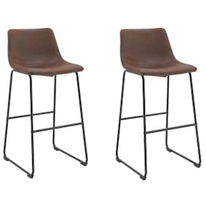 30 in. Metal Brown Rustic Bar Height Bar Stools with Back and Footrest (Set of 2)