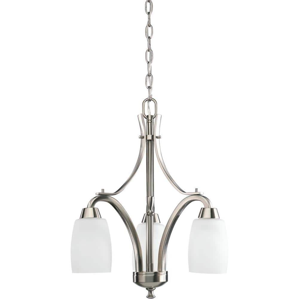 Brushed Nickel 3-Light Chandelier with Etched Glass Shades