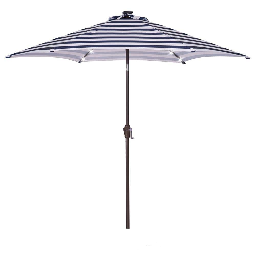 8.7 ft. Market Patio Umbrella in Blue White Stripes with 24 LED Lights