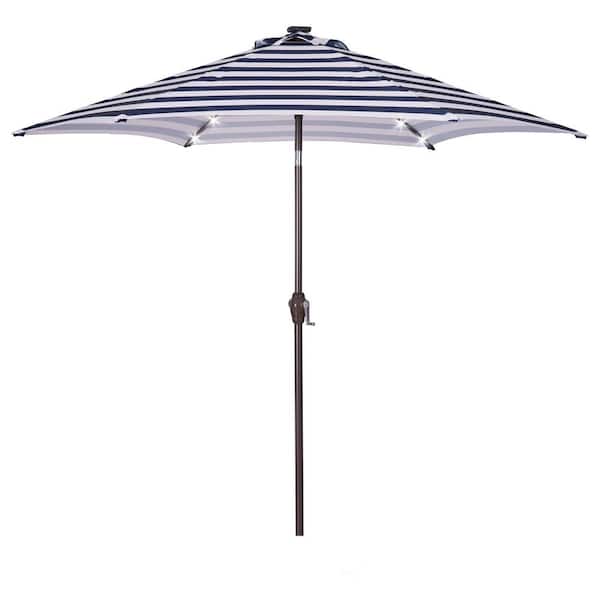 Unbranded 8.7 ft. Market Patio Umbrella in Blue White Stripes with 24 LED Lights