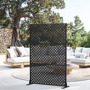 72 in. H x 47 in. W Outdoor Metal Privacy Screen Garden Fence Symbol Pattern Wall Applique in Black