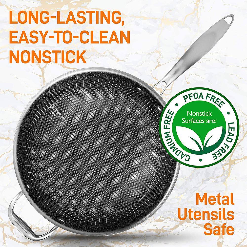 NutriChef 12-Inch Stainless Steel Nonstick Wok with Glass Lid