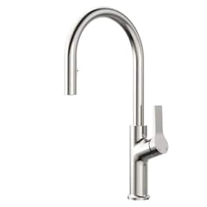 Single-Handle Pull Down Sprayer Kitchen Faucet with Hidden Spray Head in Brushed Nickel