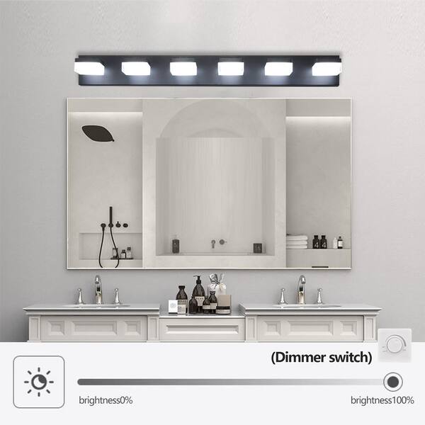 Runesay 37 in. Modern 5-Light Black Acrylic LED Mirror Vanity Light Fixture for Bathroom Over Mirror Bath Wall Lighting