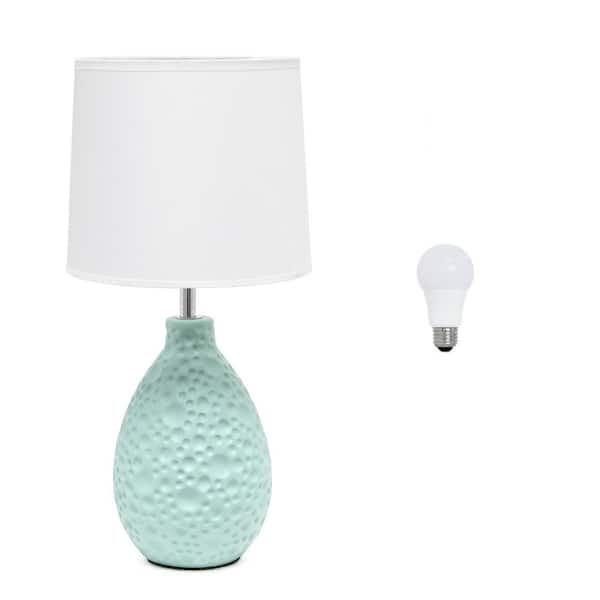14.17 in. Textured Stucco Ceramic Oval Table Lamp with LED Bulb Blue