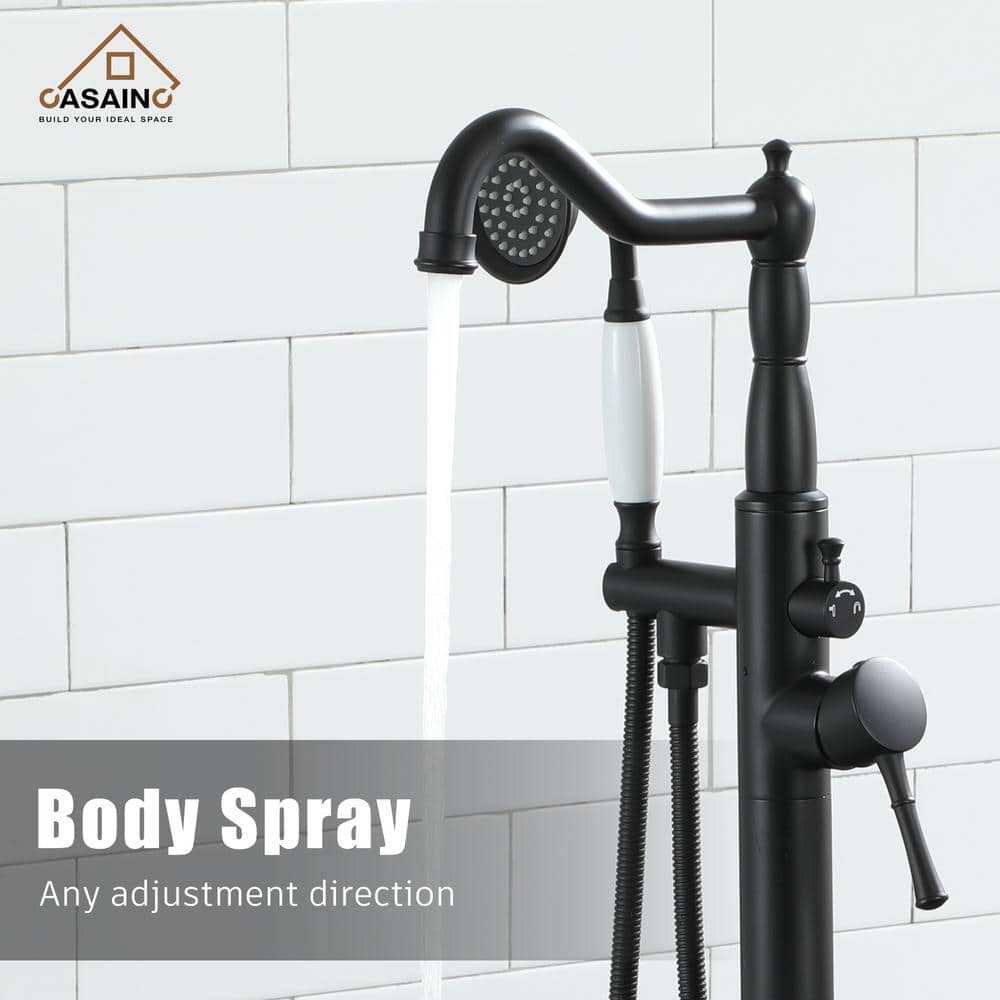 Matte Black Stainless Steel Freestanding Bathtub Faucet with Hand Shower