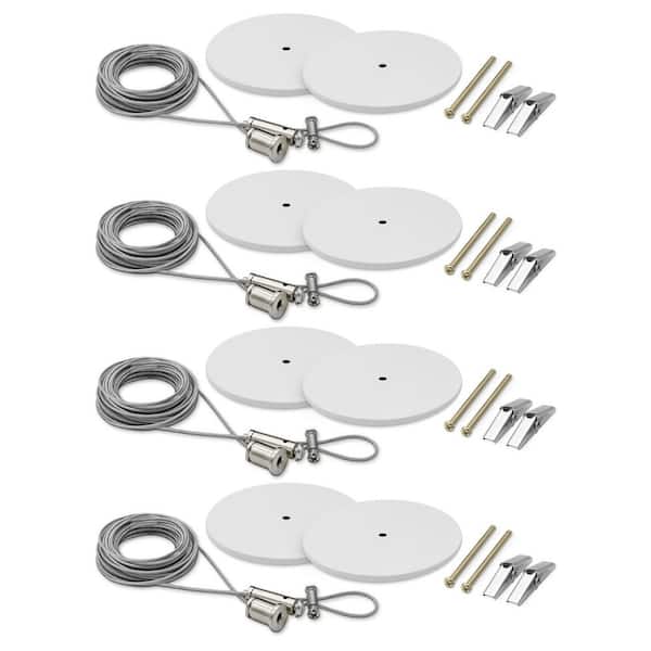 H-track 20 ft. Suspension Kit, 120V 3-Wire Single Circuit Track Light Surface Mount Kit w/ Round Canopies, White 4 Pack