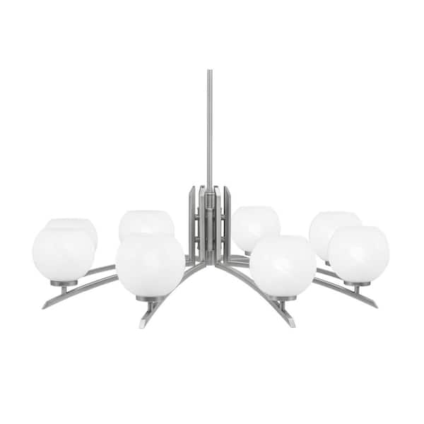 Unbranded Siena 8-Light Graphite Chandelier, Round Chandelier with White Marble Glass Shades, No bulb Included