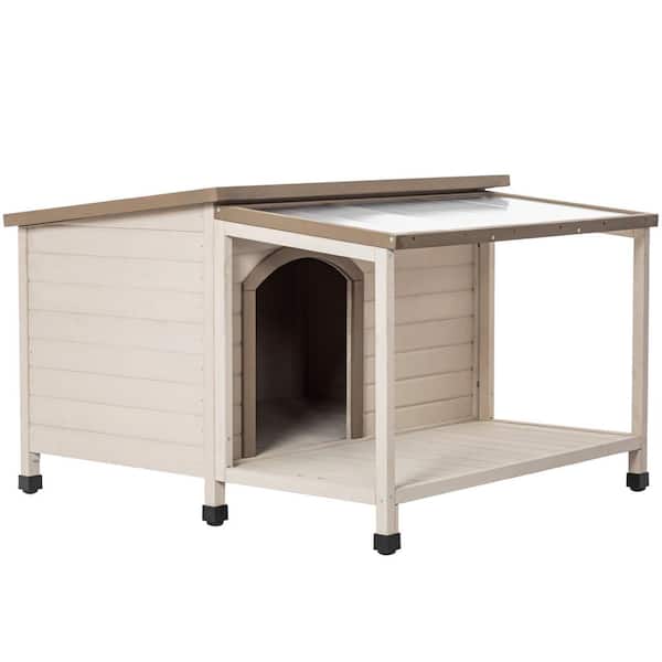 Miscool Anky Outdoor Dog House with Large Terrace with Clear Roof, Weatherproof Asphalt Roof and Treated Wood
