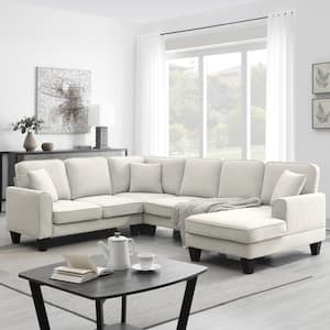 108 in. W Shelter Arm 3-Piece Polyester U-Shaped Sectional Sofa in Beige with 3-Pillows