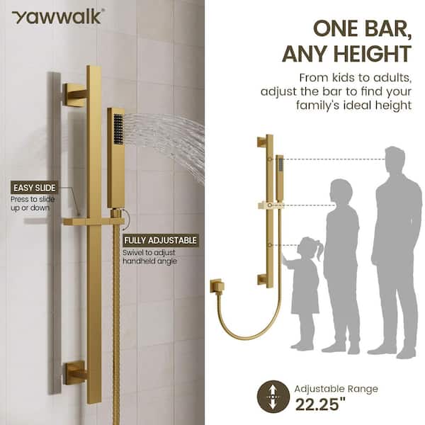 YAWWALK Thermostatic Valve 15-Spray 16 and 6 in. Dual Ceiling