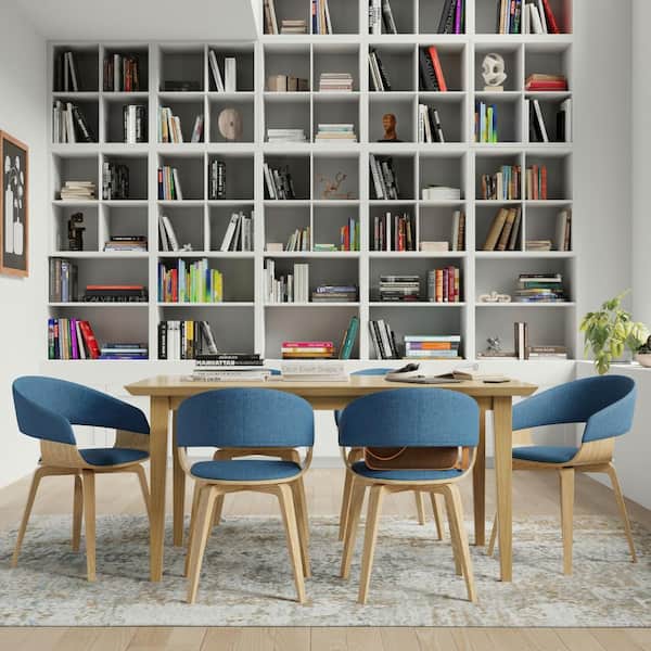 Simpli Home Lowell Blue Bentwood Dining Chair with Light Wood