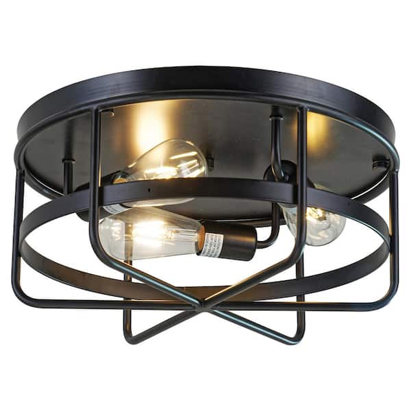 Warehouse of Tiffany Willa 7 in. 3-Light Indoor Matte Black Flush Mount Light with Light Kit