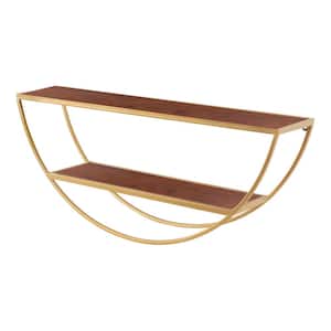 Tancill 6 in. x 26 in. x 11 in. Walnut Brown/Gold Metal Floating Decorative Wall Shelf Without Brackets