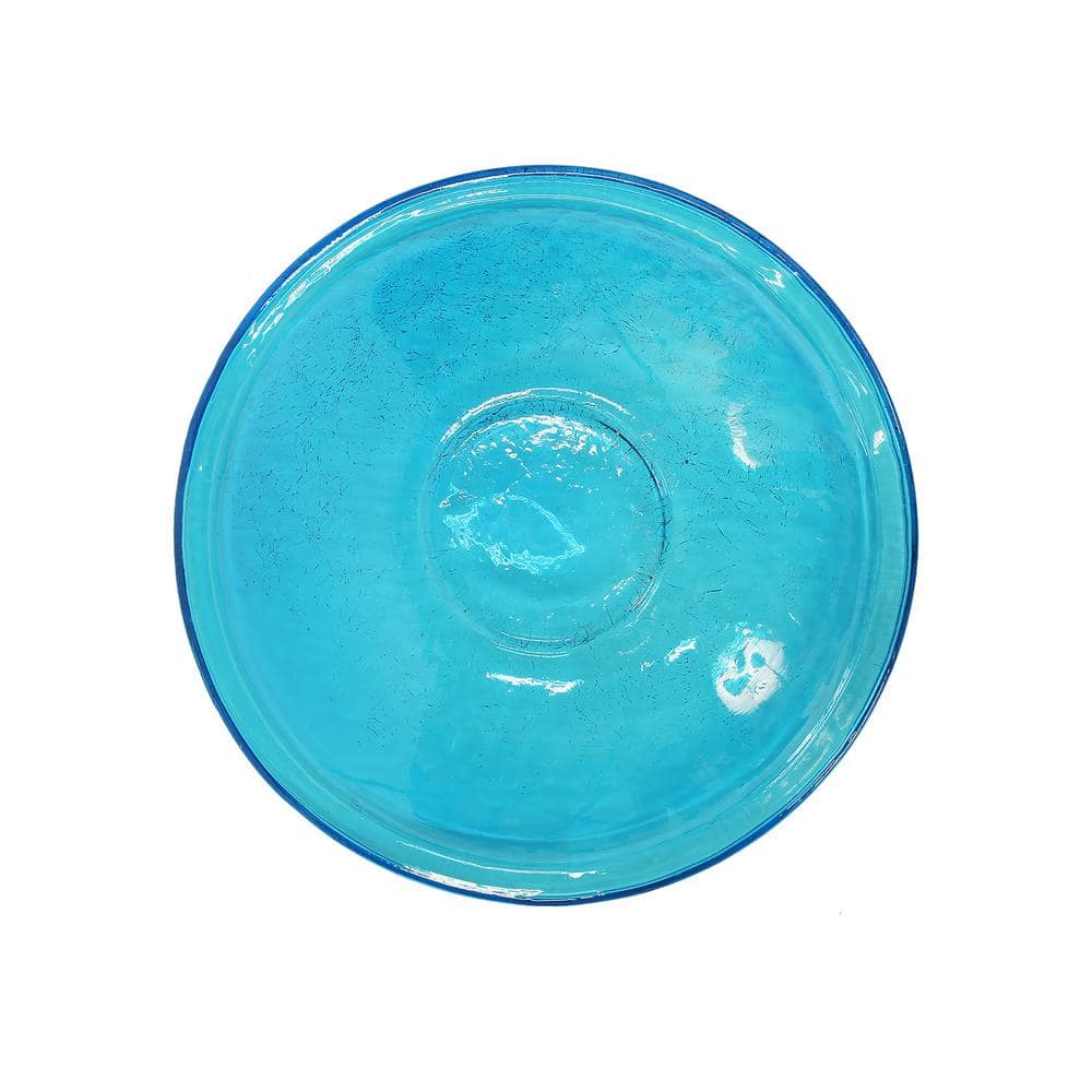 Teal Crackle Glass Hanging Birdbath Bowl, 14-Inch