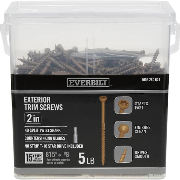 Everbilt #8 x 2 in. Star Drive Trim Head Exterior Wood Screws 5 lbs.-Box (815-Piece)