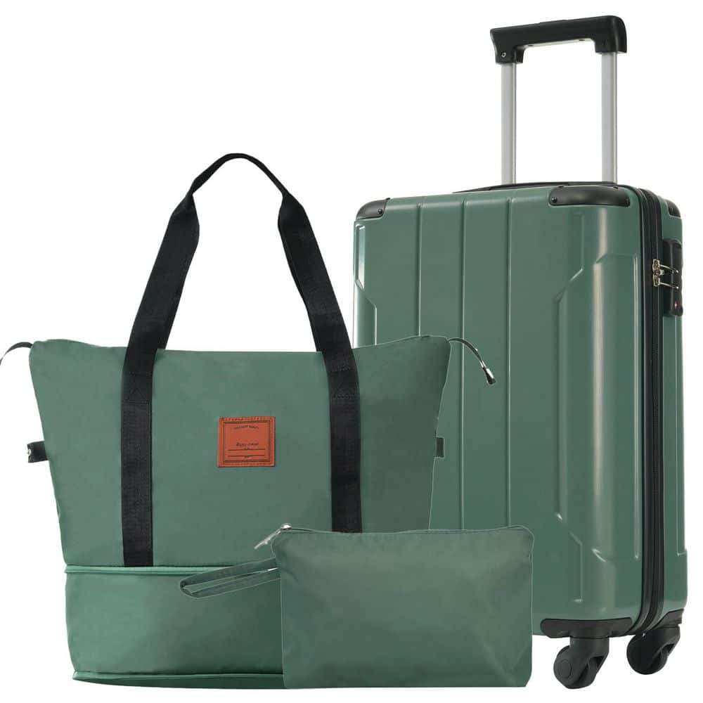 3-Piece Green ABS Hardside Lightweight Luggage Set with Duffel Bag and Toiletry Bag (20 in. )