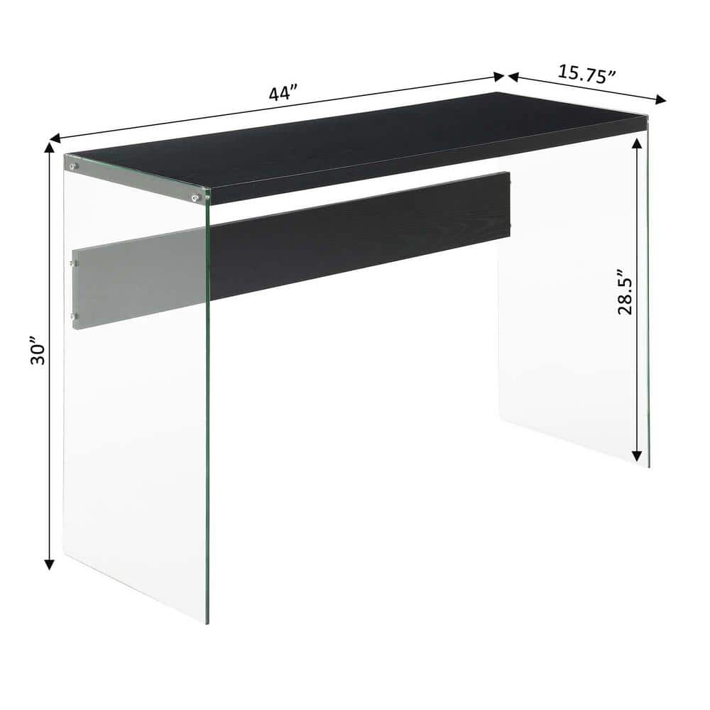 SoHo Modern Black Wood Console Desk with Tempered Glass Sides