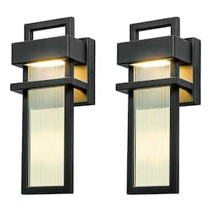 Swaney 12 in. Modern Black Integrated LED 3000K Waterproof Outdoor Hardwired Wall Sconce with No Bulbs Included 2-Pack