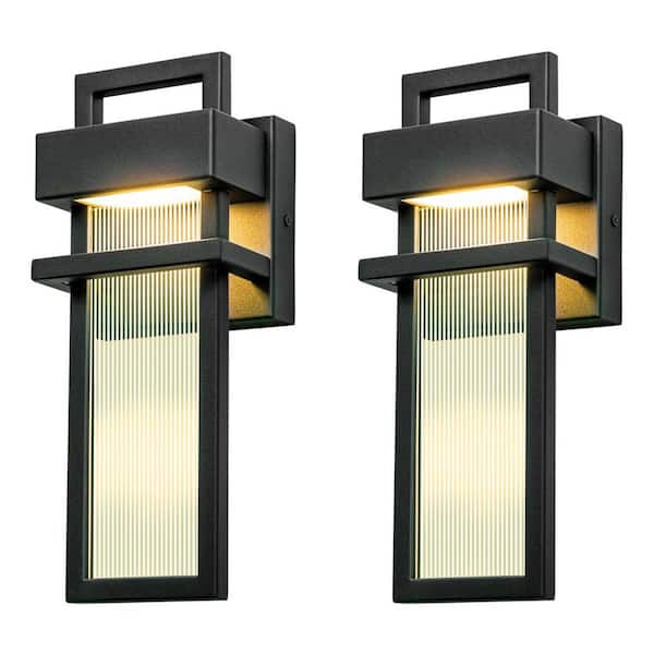 RRTYO Swaney 12 in. Modern Black Integrated LED 3000K Waterproof Outdoor Hardwired Wall Sconce with No Bulbs Included 2-Pack