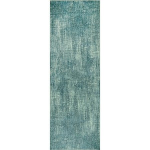 Cayetana Teal 2 ft. x 8 ft. Distressed Transitional Machine Washable Runner Rug