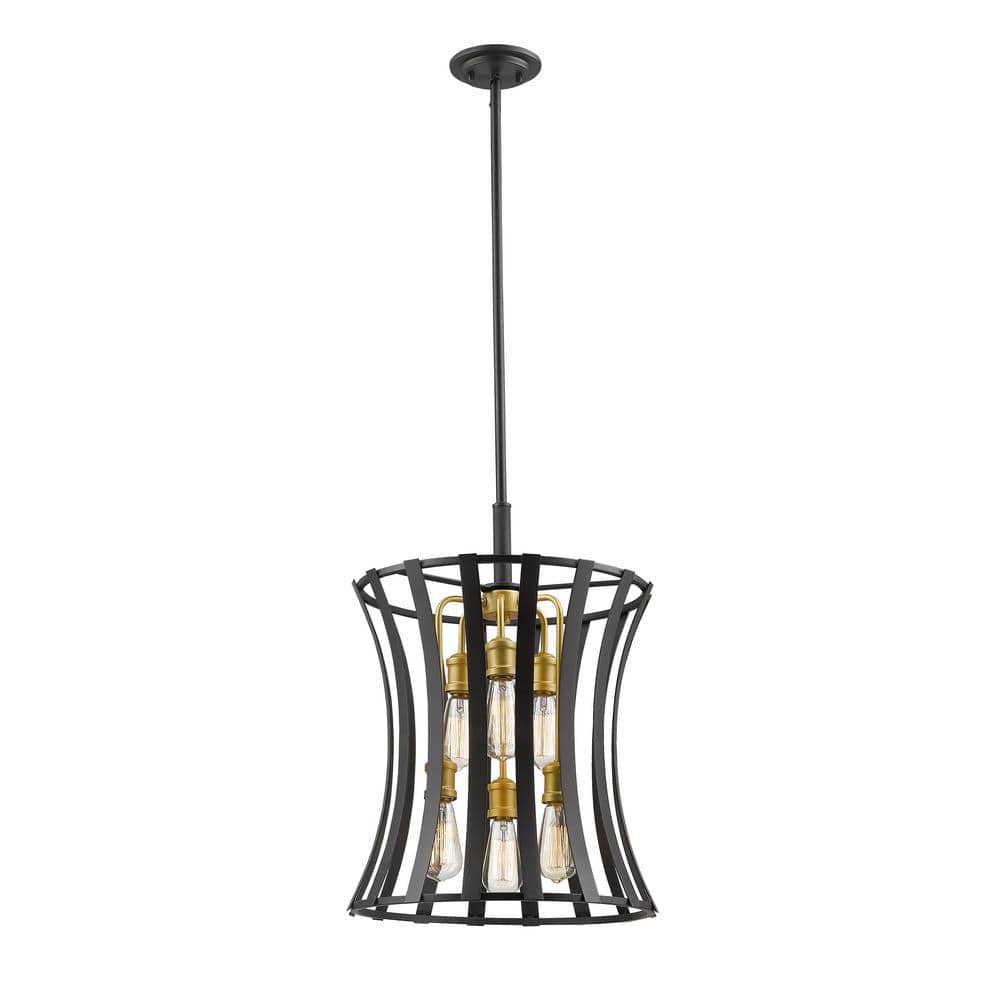 Geist 100Watt 6Light Bronze Gold Cage Pendant Light with No Bulb