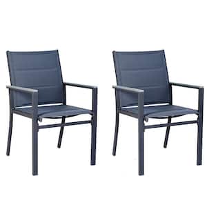 Villa Outdoor Steel Patio Dining Chair (2-Pack, Gray Frame, Gray Padded Textilene)