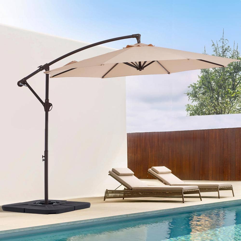 10 ft. Cantilever Round Offset Patio Umbrella in Beige
