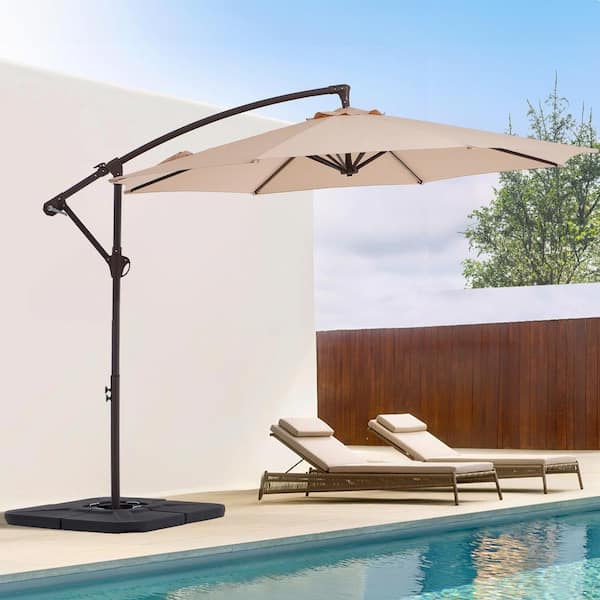 10 ft. Cantilever Round Offset Patio Umbrella in Beige