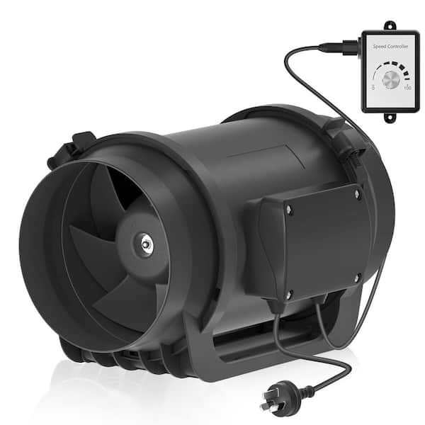 8 in. 760 CFM Black Inline Duct Fan with Variable Speed Controller EC Motor for Heating Cooling Booster, Grow Tents