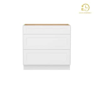 Easy-DIY 36 in. W x 24 in. D x 34.5 in. H Ready to Assemble Drawer Base Kitchen Cabinet in Shaker White with 3-Drawers