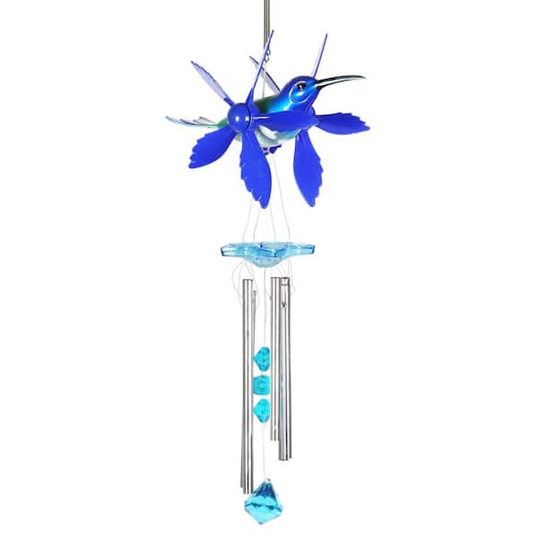 Exhart WindyWing Whirligig Green and Blue Hummingbird Wind Chimes 
