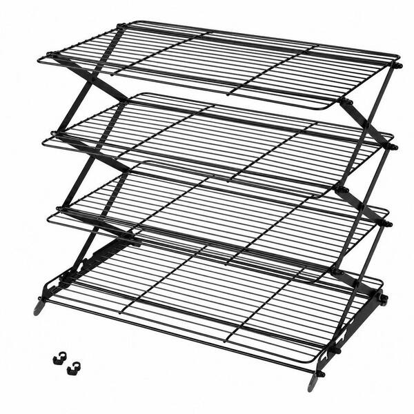 Black Drying Wire Steel 4-Tier Upgraded Collapsible Cooling Rack with Adjustable 3 Setting Design Stackable Roasting