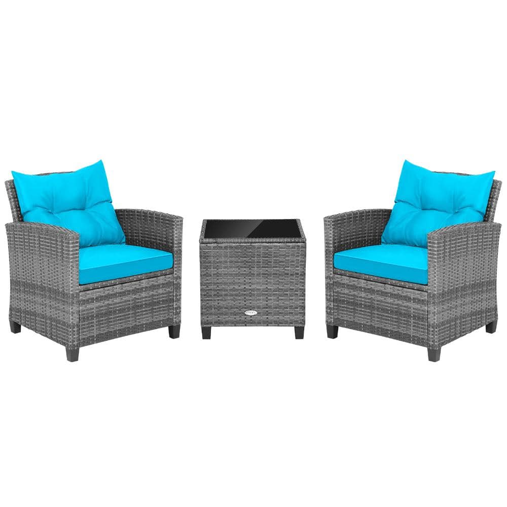 Compact 3-Piece Wicker Patio Bistro Set 2 Chairs + Tempered Glass Table for Small Balcony or Apartment Decks price history on PriceWatchPro
