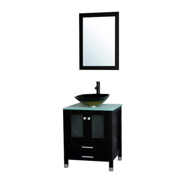 Wonline 24 in. W x 21.7 in. D x 29.5 in. H Single Sink Bath Vanity in Black with Glass Top and Mirror