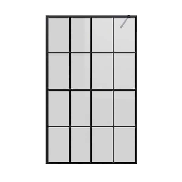 Vitrina 46 in. W x 72 in. H Framed Fixed Shower Screen Door in Matte Black Finish with Tempered Glass