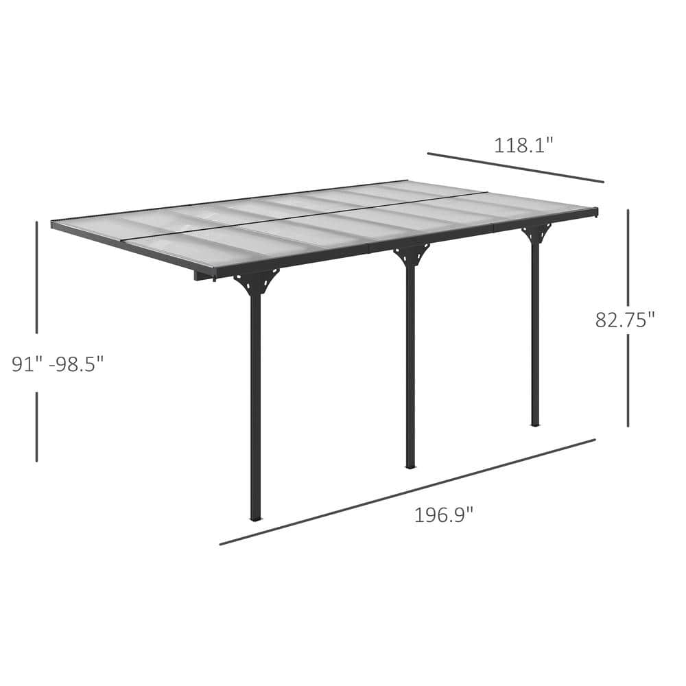Gray Aluminum and Polycarbonate 16.5' x 10' Pergola with UV Blocking Awning