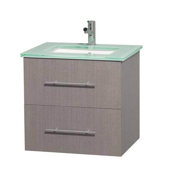 Wyndham Collection Centra 24 in. Vanity in Gray Oak with Glass Vanity Top in Green and Undermount Sink