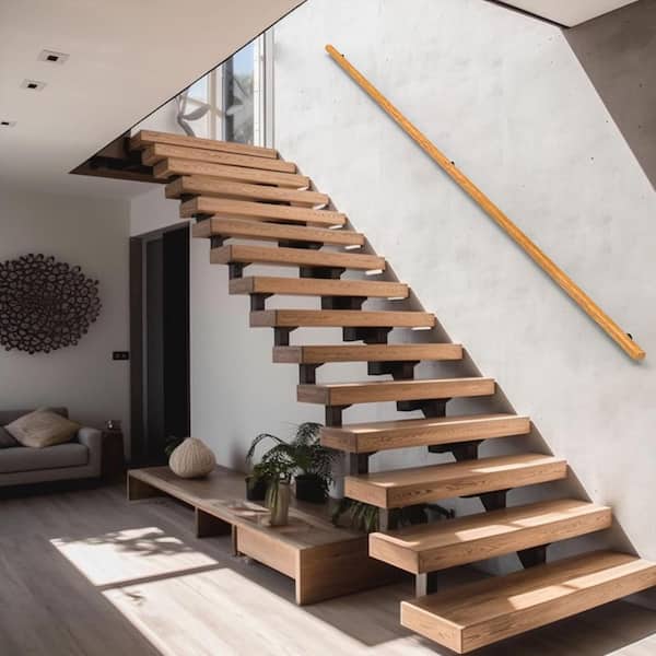 Wood Handrails For Indoor Stairs, 4Ft Safety Non-Slip Stair Railing, Professional Pine Handrails Support Rod Complete Kit For Lofts Bars Guardrail Corridor