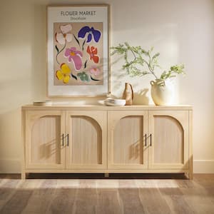 Modern Coastal Oak MDF 70 in. Reeded Sideboard with Arched Doors