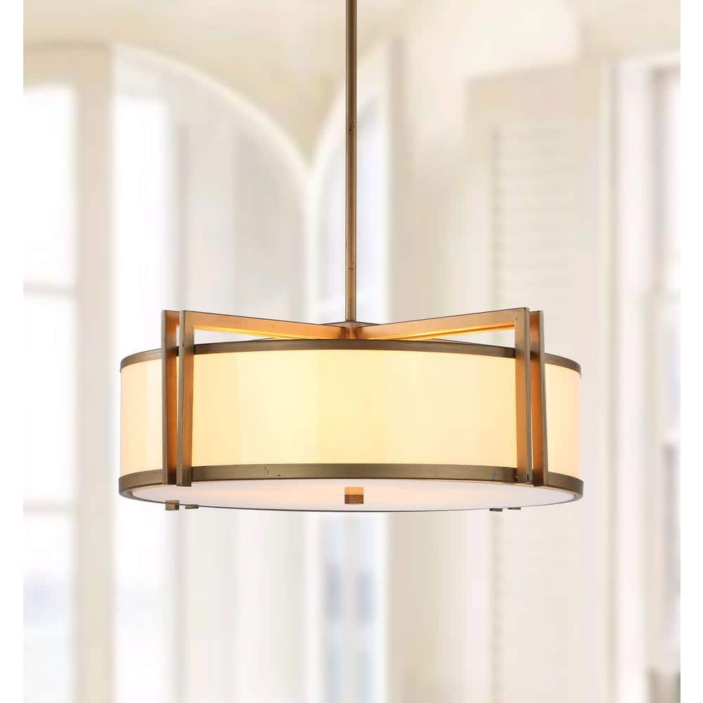 Elegant Contemporary 21" Gold and Gray Drum Pendant Light